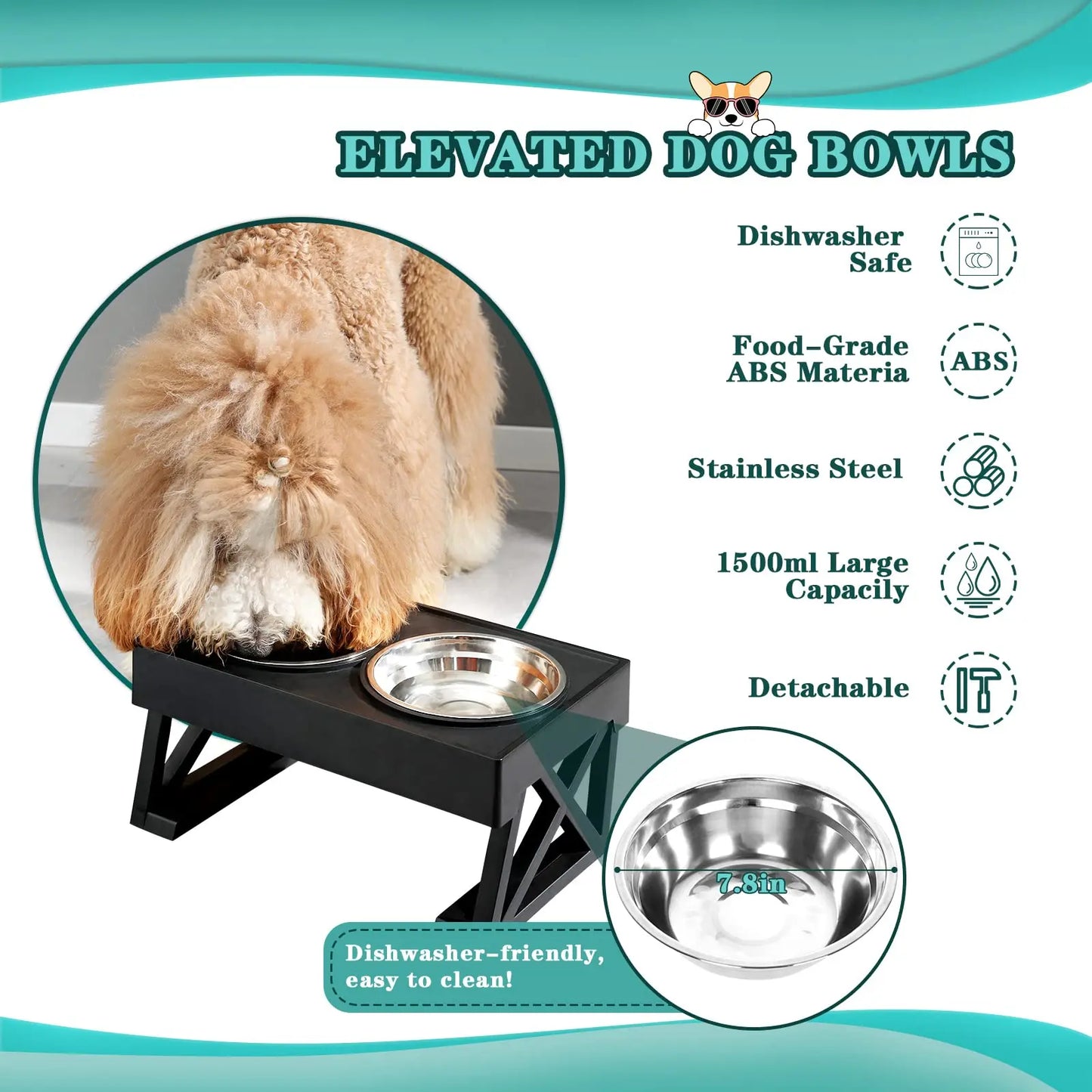 Elevated Dog Bowls 3 Adjustable Heights Raised Pet Stand with Slow Feeder Stainless Steel Food Bowls for Small Medium Large Dogs