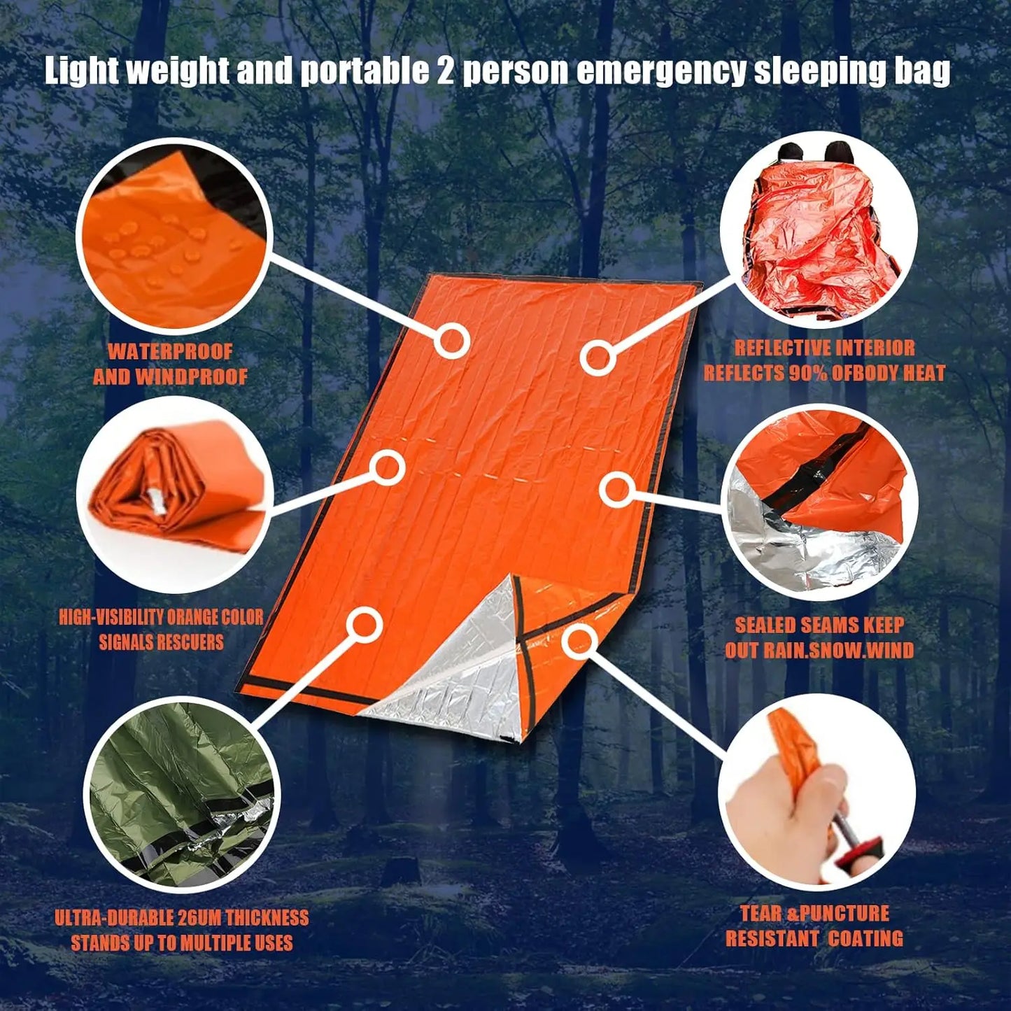 Portable Outdoor Disaster Relief Sleeping Bag Camping Sleeping Bag Warm First Aid Blanket Single-layer Aluminum Foil