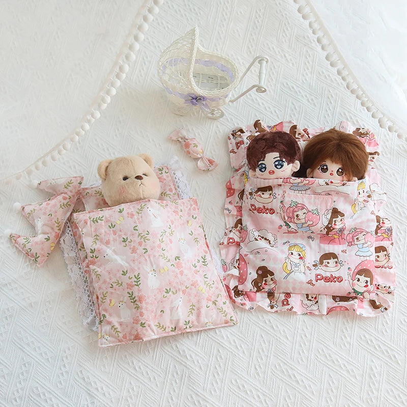Lovely Sleeping Bag Blanket Bedding for 20cm Idol Dolls / 25cm Mellchan Baby Doll Out Going Carry Bag Soft Quilt Bag House