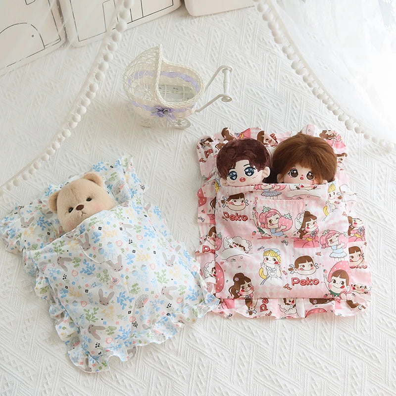 Lovely Sleeping Bag Blanket Bedding for 20cm Idol Dolls / 25cm Mellchan Baby Doll Out Going Carry Bag Soft Quilt Bag House