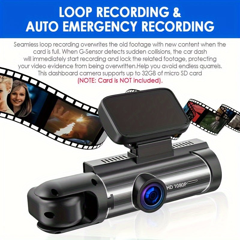 1080P Dual - Lens Car Dash Cam - Wide - Angle Front and Inside Recording, IR Night Vision, Loop Recording, 3.16 Inch IPS Screen - High - Definition Car DVR Camera for Safe Driving - CK Outdoors and More